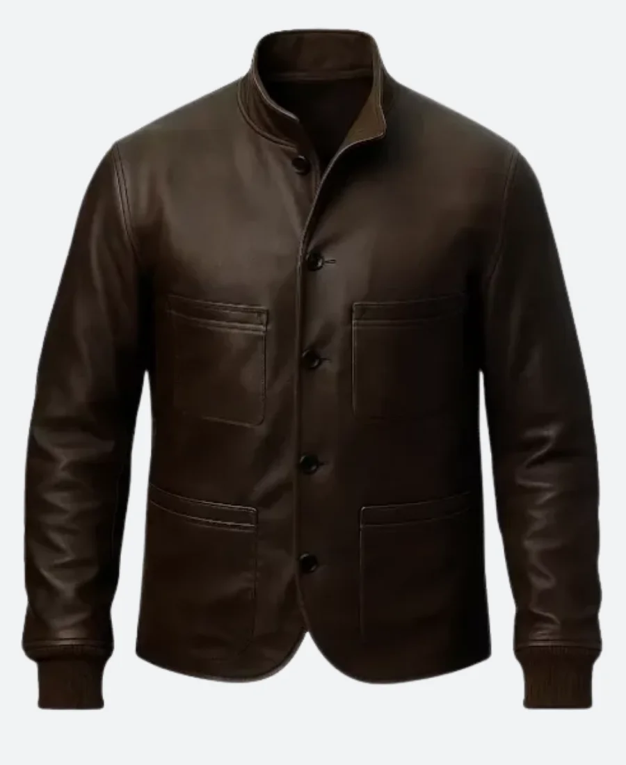 Mobland Harry Da Souza Brown Leather Jacket Front Image