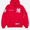 NY Yankees X Alpha Industries Hooded Bomber Jacket Red Front Image