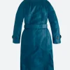 NYC 2025 Selena Gomez Blue Leather Trench Coat Back Image