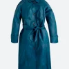 NYC 2025 Selena Gomez Blue Leather Trench Coat Back Image