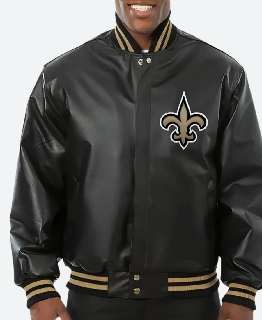 New Orleans Saints Leather Bomber Jacket Style 02 Front Image