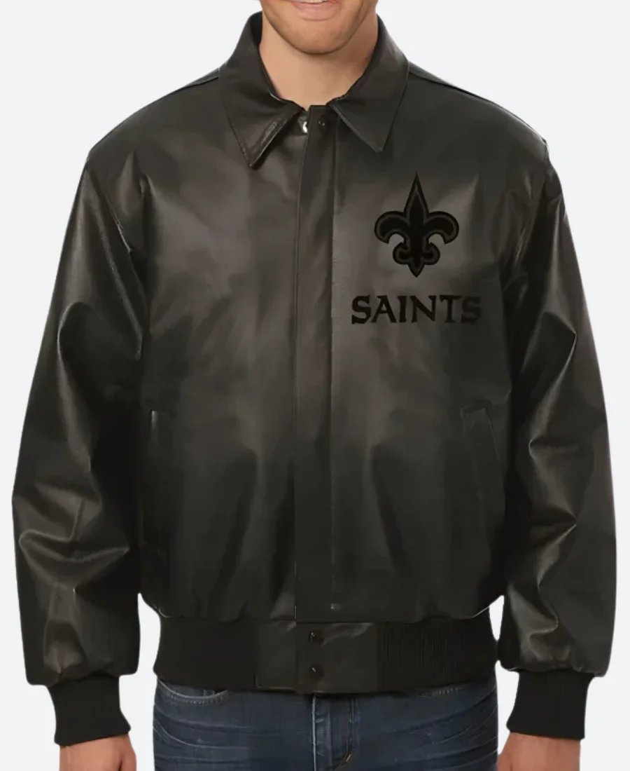 New Orleans Saints Leather Jacket Front Image