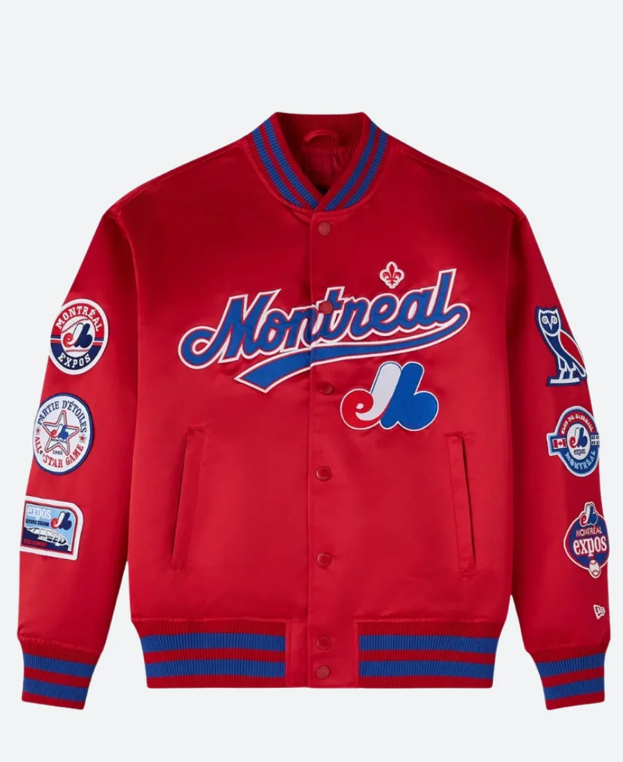 OVO X New Era Montreal Expos Varsity Jacket Front Image