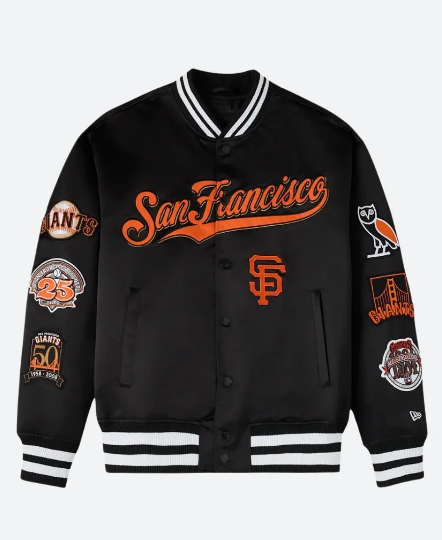 OVO X New Era NY Giants Varsity Jacket Back Image