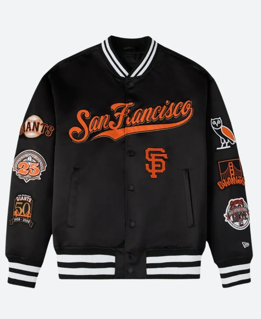 OVO X New Era San Francisco Varsity Jacket Front Image
