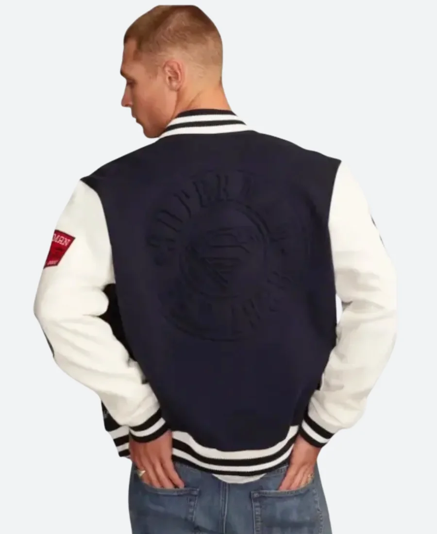 Superman X Lucky Brand Varsity Jacket BAck Image