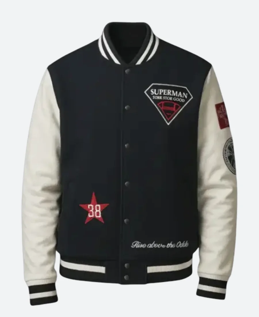 Superman X Lucky Brand Varsity Jacket BAck Image