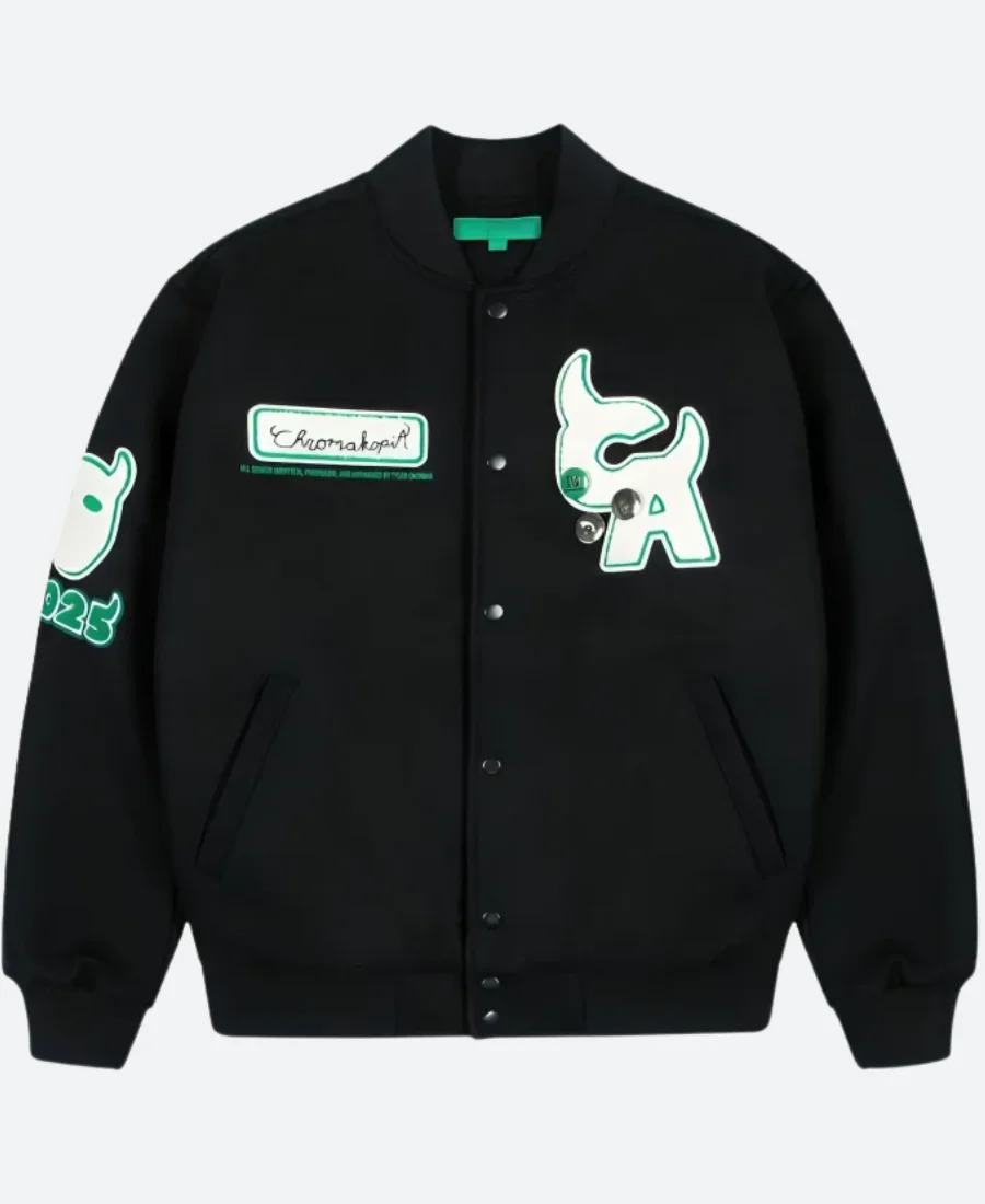 Tyler The Creator Chromakopia Varity Jacket Black Front Image