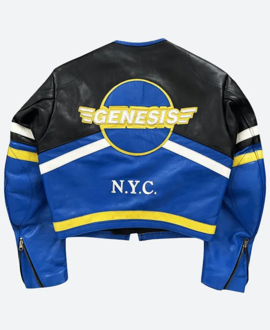 Vanson Blue Leather Motorcycle Jacket Back Image