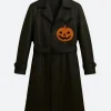 Halloween Pumpkin & Bat Leather Trench Coat back Image