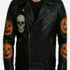 Halloween Pumpkin & Bat Leather Trench Coat back Image
