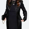 Michelle Dockery NYC 2025 Black Leather Trench Coat Front Image