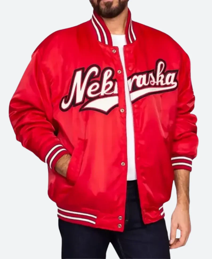 University Of Nebraska Red Varsity Jacket Style 01 Front Image