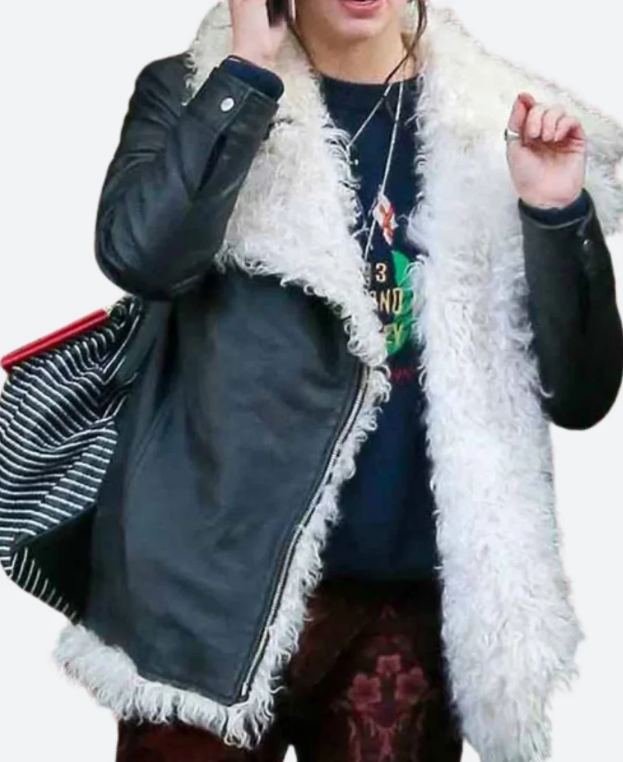 Ana Taylor Joy Fur Leather Jacket Front Image