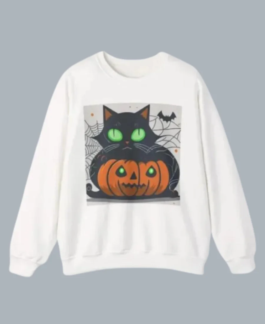 Halloween Cat & Pumpkin Sweatshirt Front Image