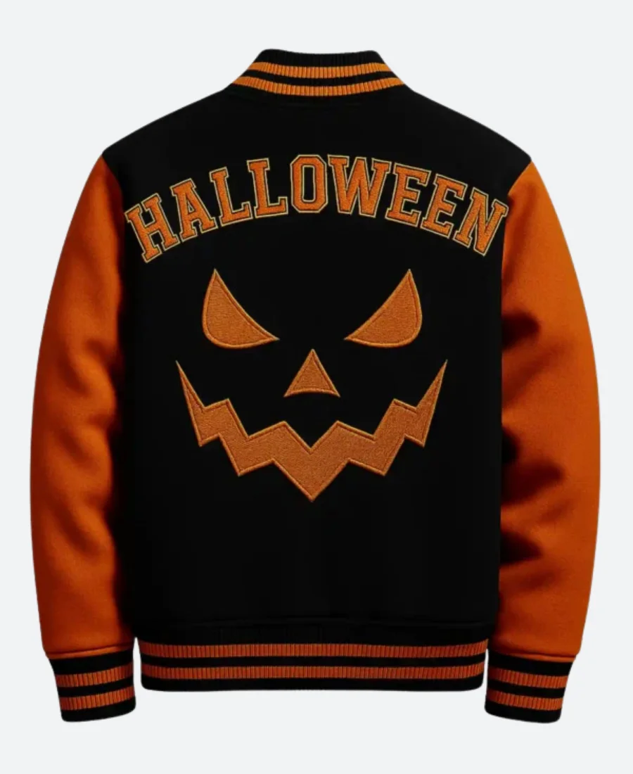 Halloween Pumpkin Stegaro Varsity Jacket Back Image