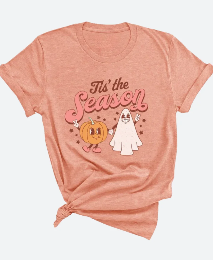 Tis' The Season Pumpkin Ghost Halloween T-Shirt Front Image
