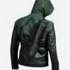 Arrow Oliver Queen Hooded Leather Jacket Back Image