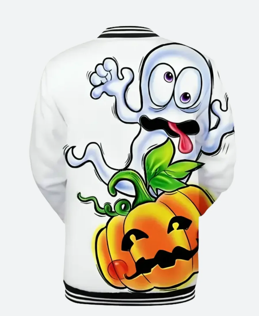 Halloween Funny Pumpkin Varsity Jacket Back Image