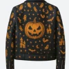 Halloween Ghost & Pumpkin Leather Jacket back Image