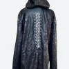 Halloween Skeleton Royalty Leather Trench Coat Back Image