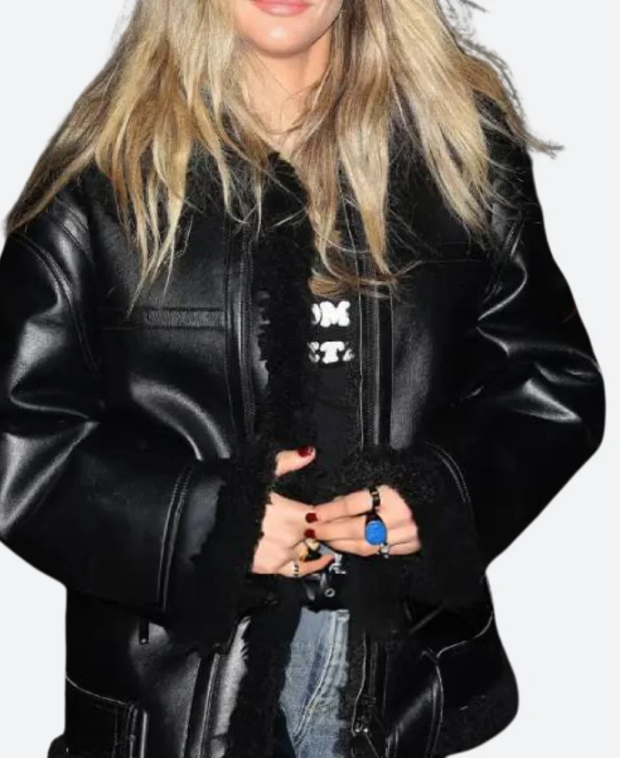 Paris Fashion Week Cara Delevingne Leather Jacket Front Image