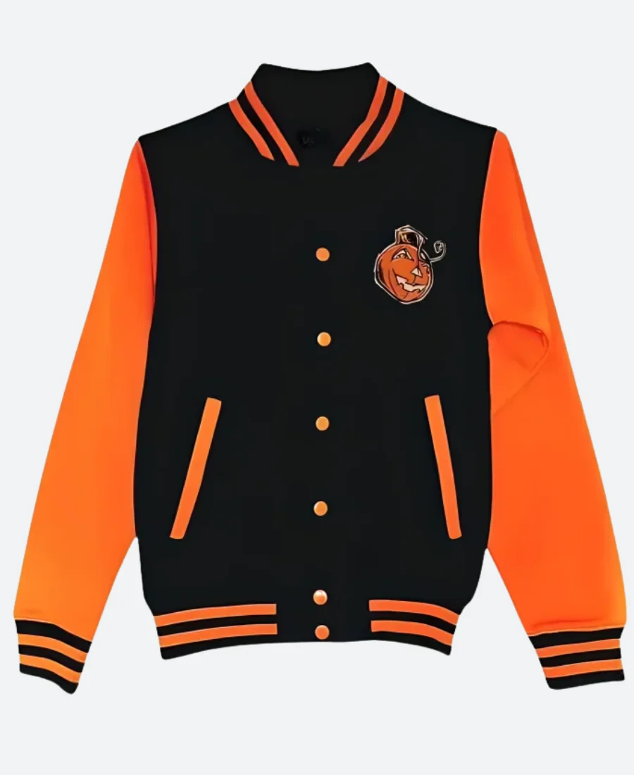 Pete’s Pumpkin Patch Varsity Jacket Front Image