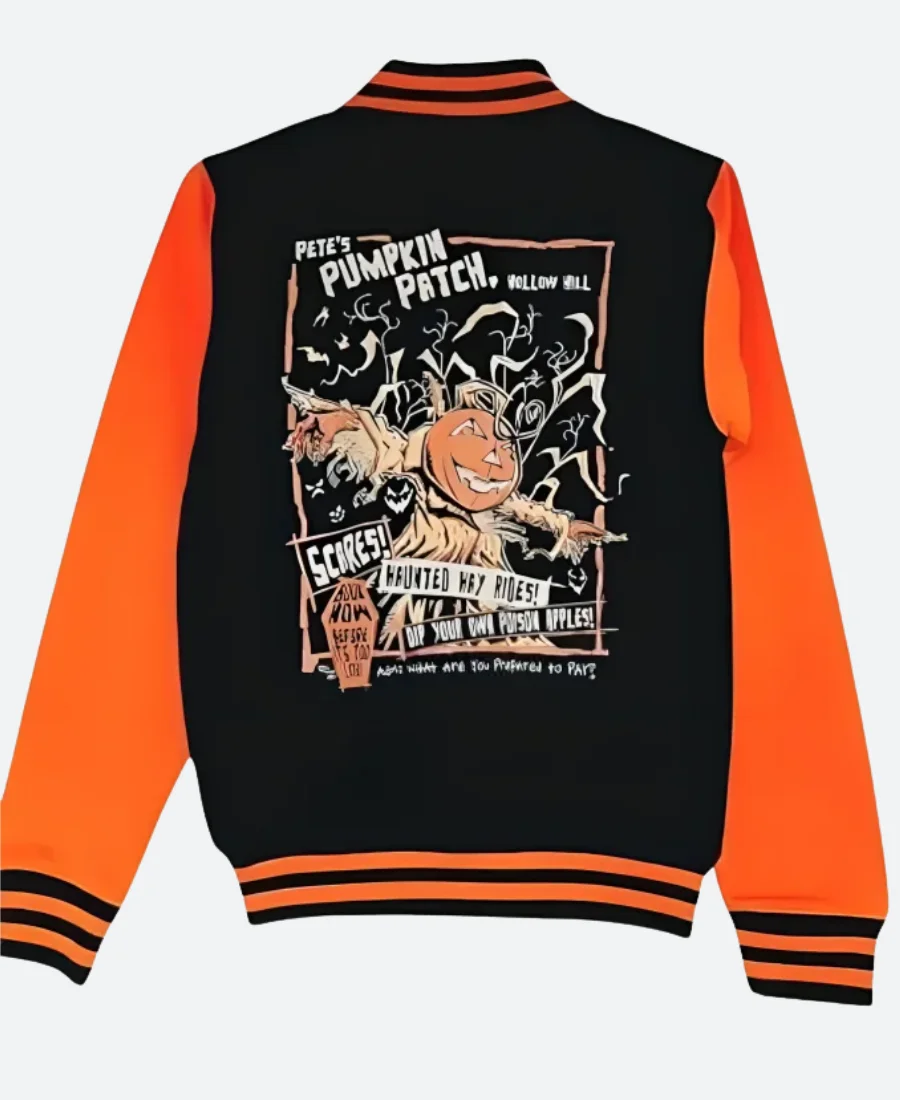 Pete’s Pumpkin Patch Varsity Jacket back Image