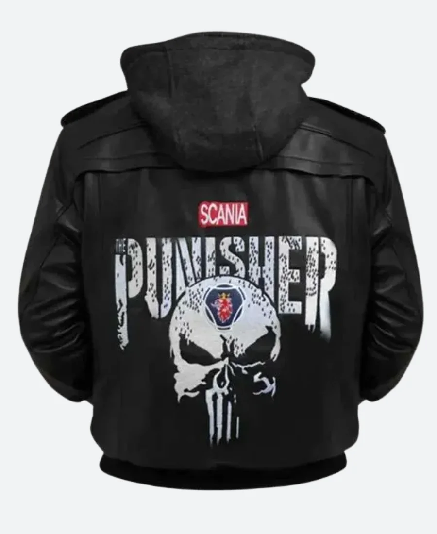 Punisher Leather Hooded Jacket Back Image