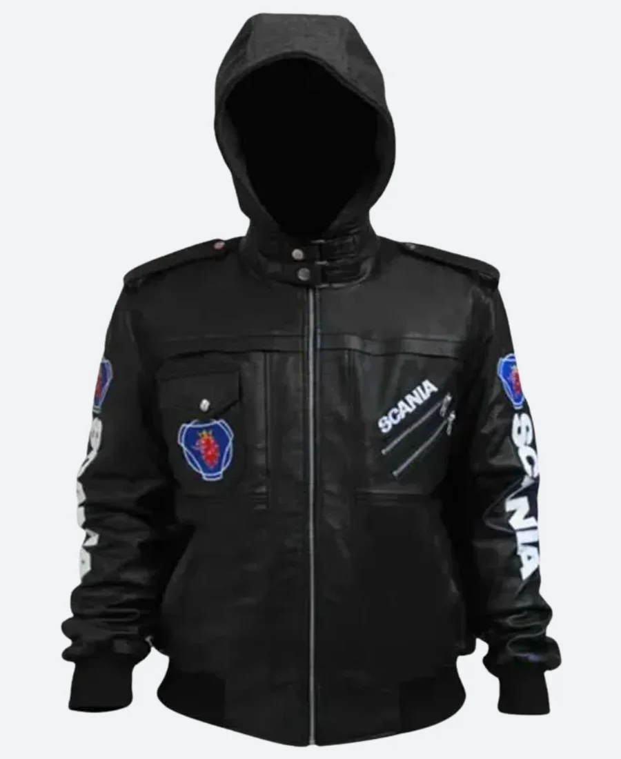 Punisher Leather Hooded Jacket Front Image