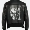 Stay Wild And Free Leather Bomber Jacket back Image