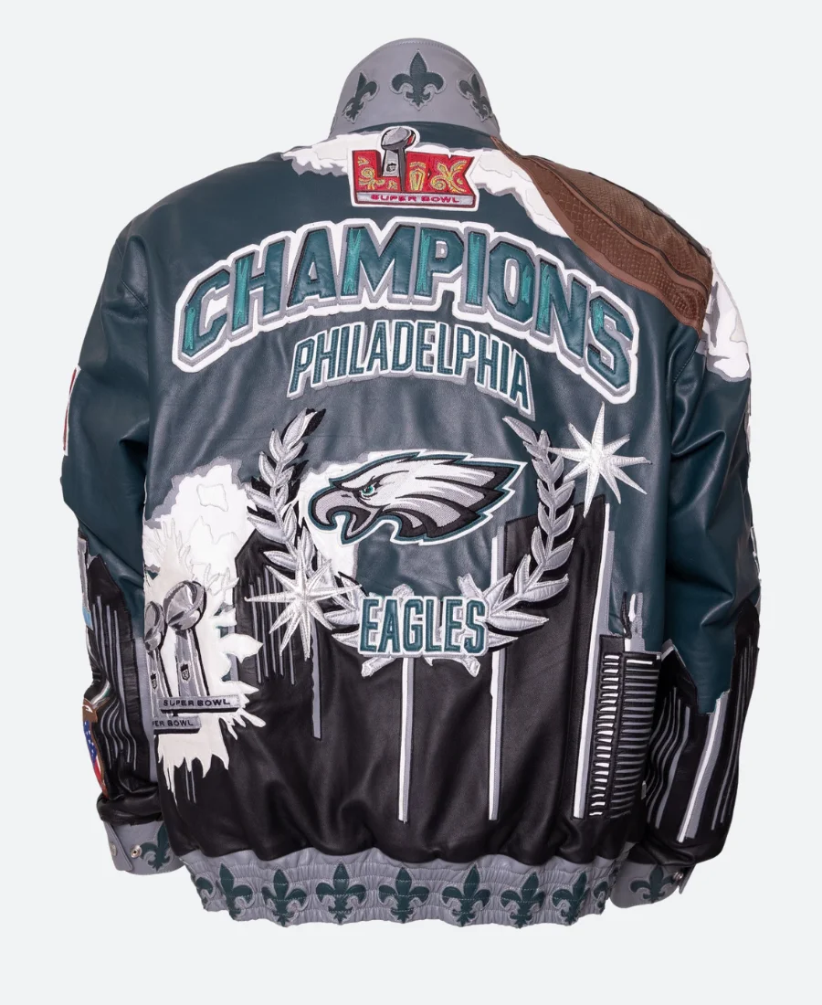 Super Bowl Champions Philadelphia Eagles Leather Jacket Back Image