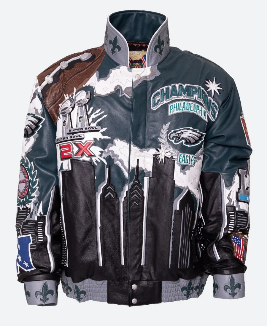 Super Bowl Champions Philadelphia Eagles Leather Jacket Front Image