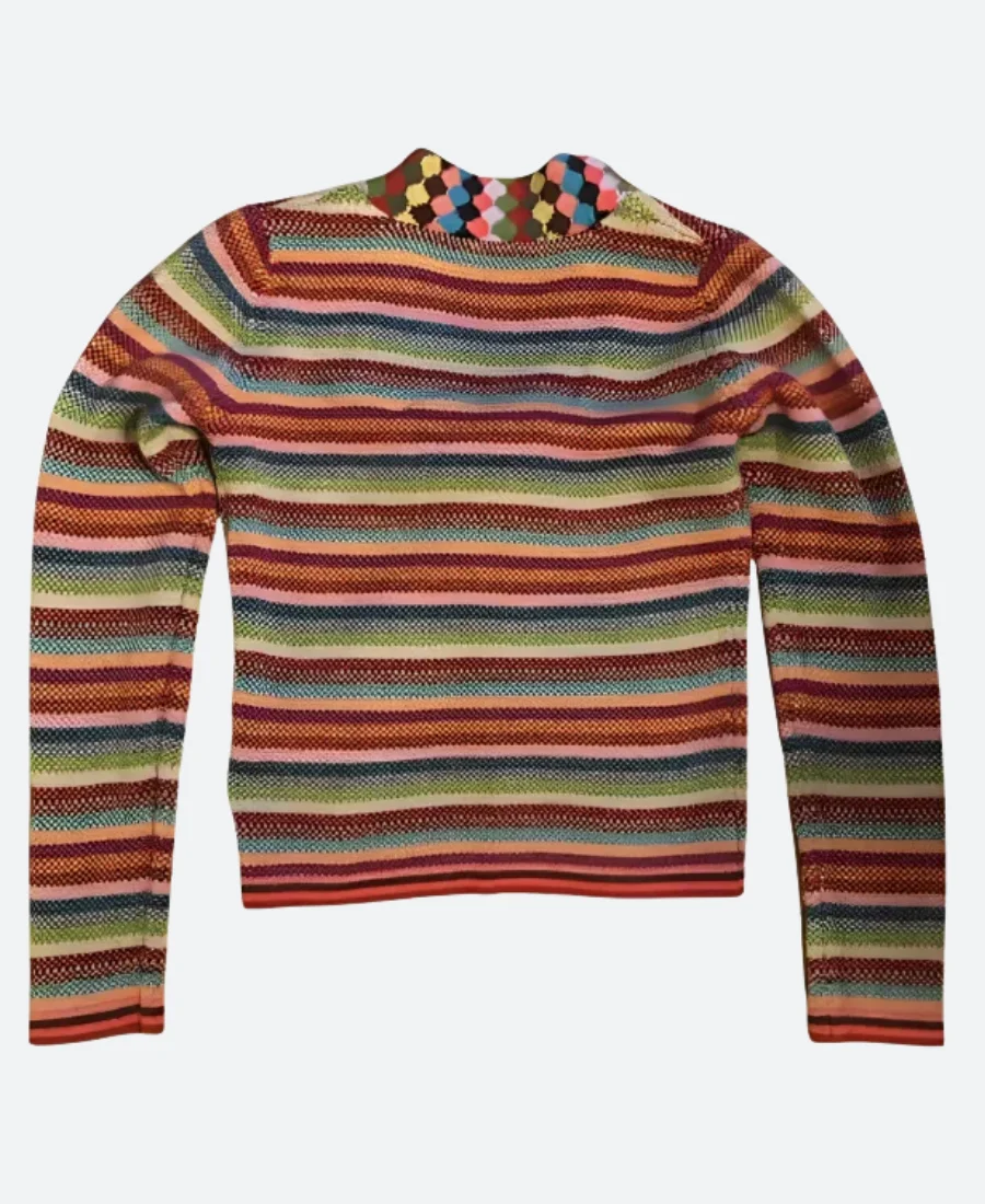 Wednesday S02 Janet Ottinger Striped Cardigan Back Imae